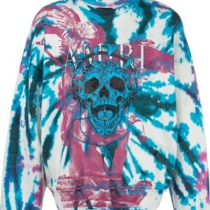 AMIRI -- Blue Tie-Dye Skull-Logo Sweatshirt